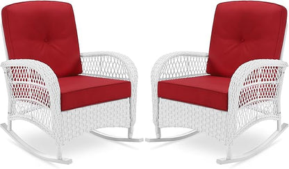 VIVIJASON 2 Piece Patio Wicker Rattan Rocker Chair, Outdoor Rattan Rocker Chair by VIVIJASON