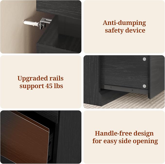 Tall Black 8 Dresser for Bedroom, Sliding Top Storage Space, Modern Wood Drawers - Image 9