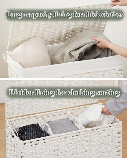 Laundry Hamper with Lid Laundry Basket 132 L Wicker Clothes Hamper, Handwoven - Image 3