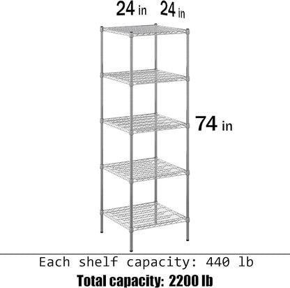 24" Deep x 24" Wide x 74" Height Wire Shelving Kit | 5-Tier | NSF Commercial - Image 3