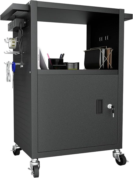 Mobile AV Cart with Push Handles, Heavy Duty Rolling Media Cart with Customized by GREHITK