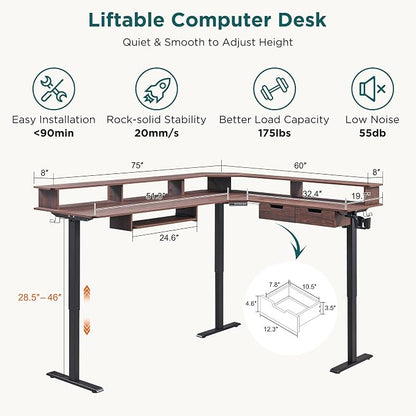 RedLemon 75X60 Inches L Shaped Electric Standing Desk, Height Adjustable Corner - Image 2