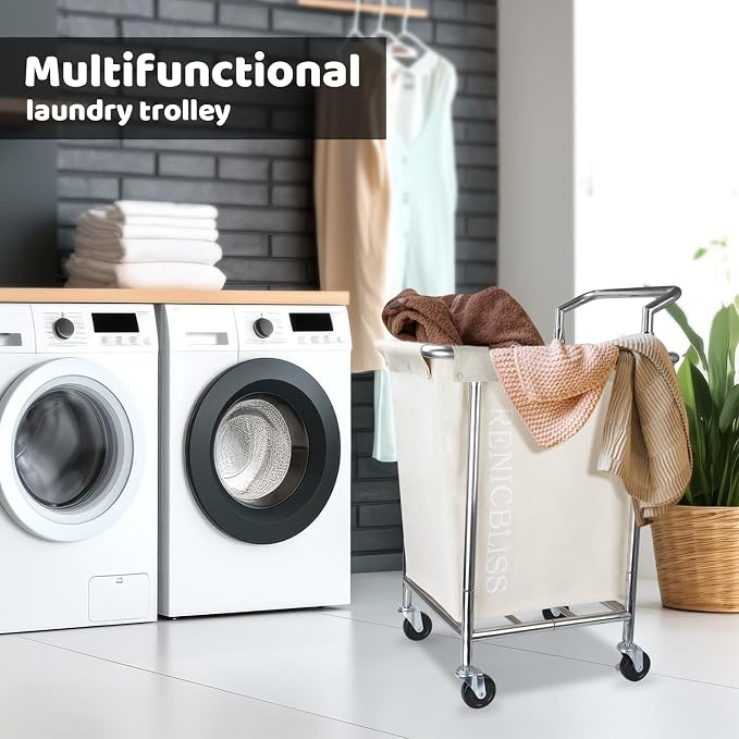 Laundry Cart with Wheels, Rolling Laundry Hamper with Wheels and Handle - Image 2
