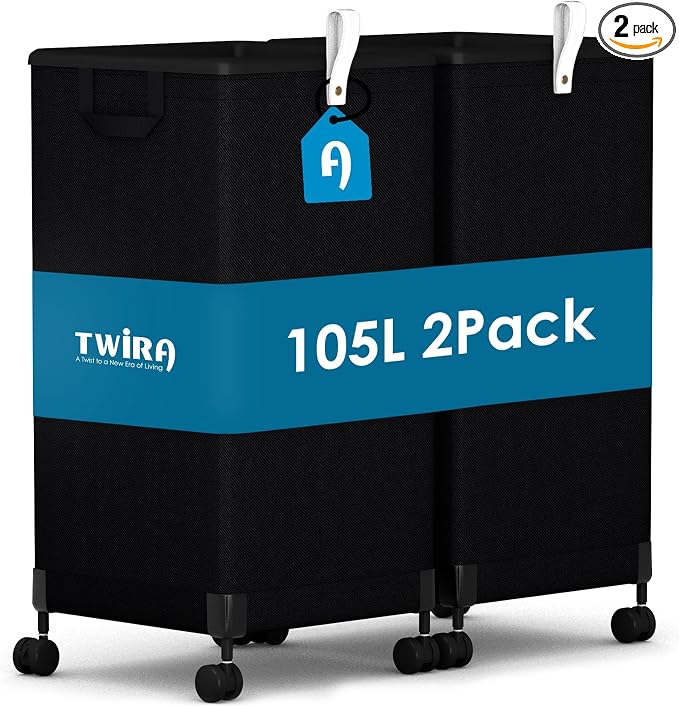 2Pcs Laundry Basket with Wheels 105L, Large Rolling Laundry Hamper with by TWIRA