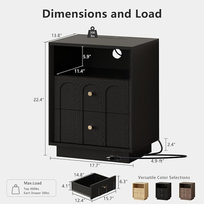 Nightstand with Charging Station, Modern Nightstand with Arched Design - Image 2