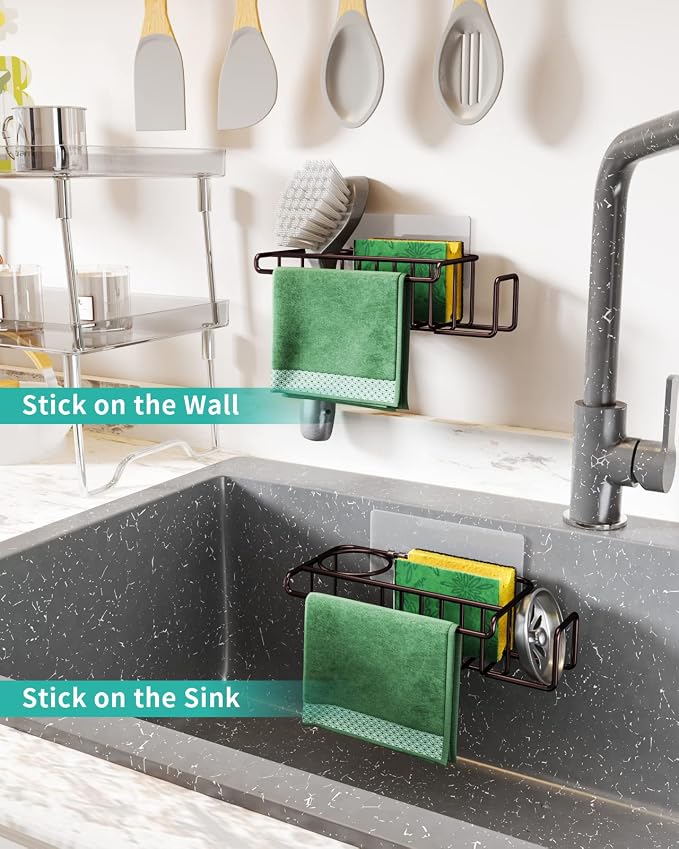 HapiRm 4 in 1 Adhesive Kitchen Sink Organizer, SUS304 Stainless Steel Brush - Image 4