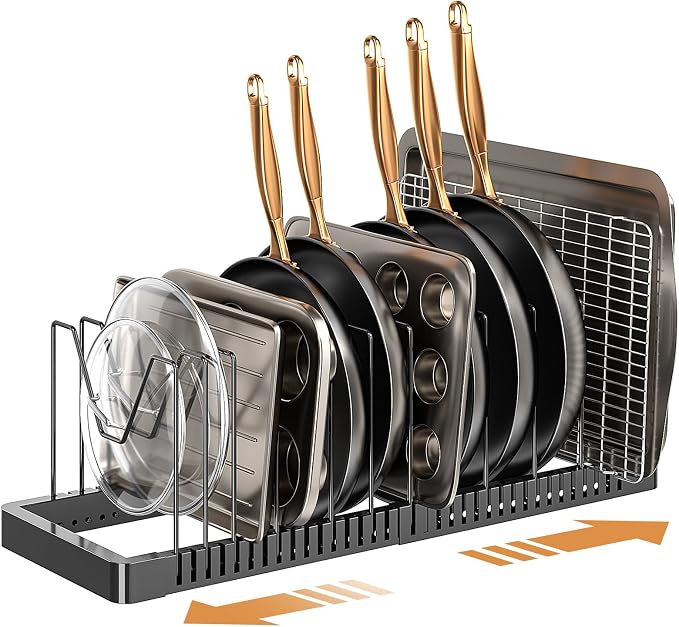 Pots and Pans Organizer under Cabinet, Expandable Pot Lid Organizer Holder by PanPanPal