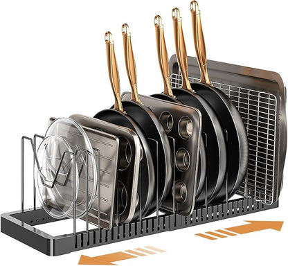 Pots and Pans Organizer under Cabinet, Expandable Pot Lid Organizer Holder by PanPanPal