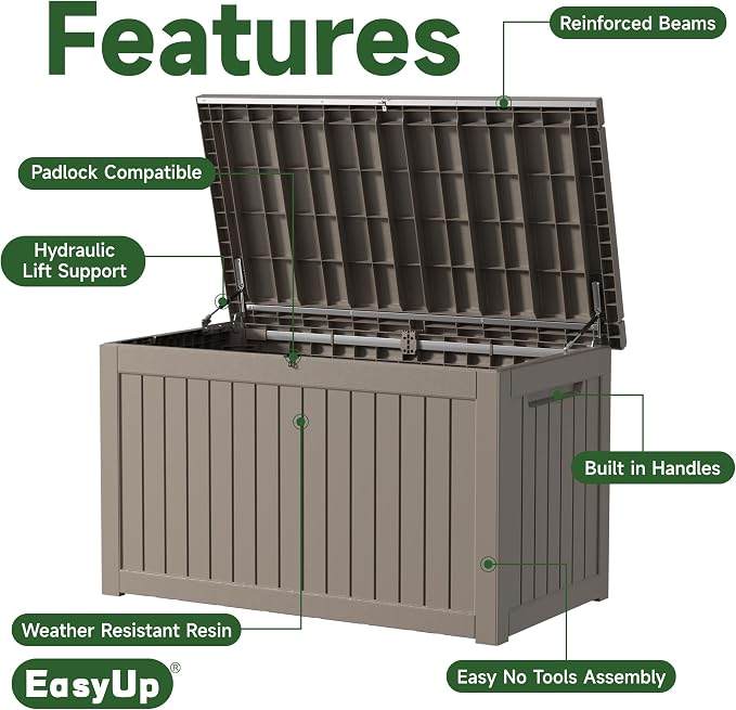 EasyUp 280 Gallon Deck Boxes Waterproof, Outdoor Large Storage Boxes - Image 3
