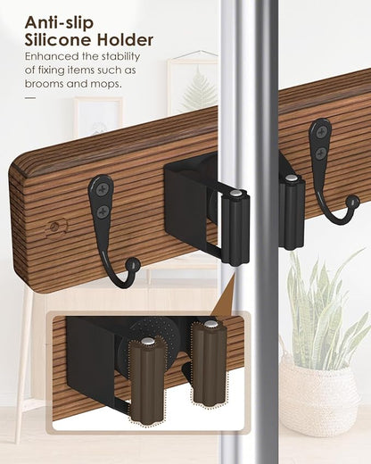 Broom Holder Wall Mounted, 4 Holders and 4 Hooks Mop Holder, Wooden Mop and - Image 3