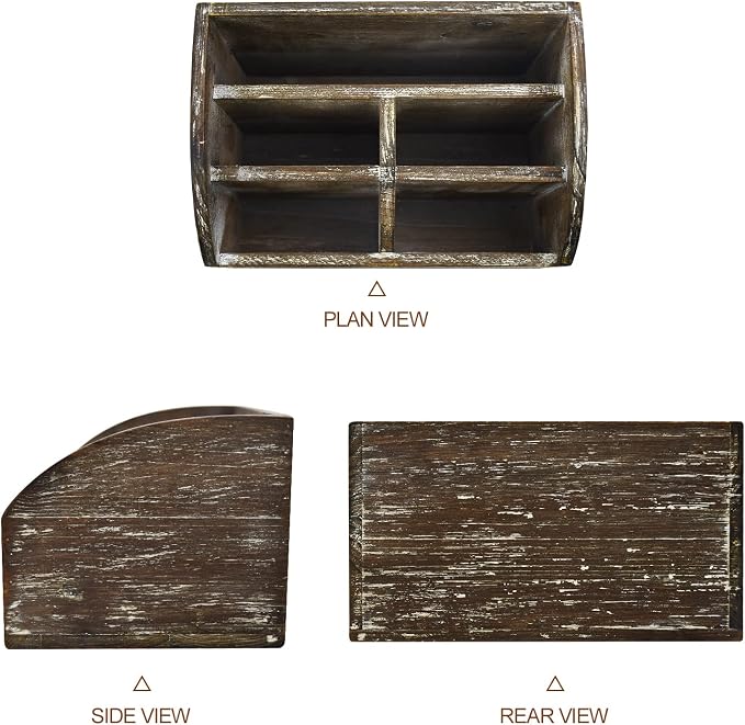 OKSQW Wood Desk Organizer, Solid Wooden Dark Brown Pen Holder - Image 3