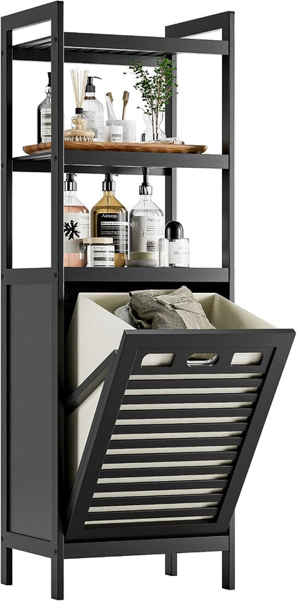 HITNET Tilt Out Laundry Hamper, Bamboo Bathroom Cabinet by HITNET