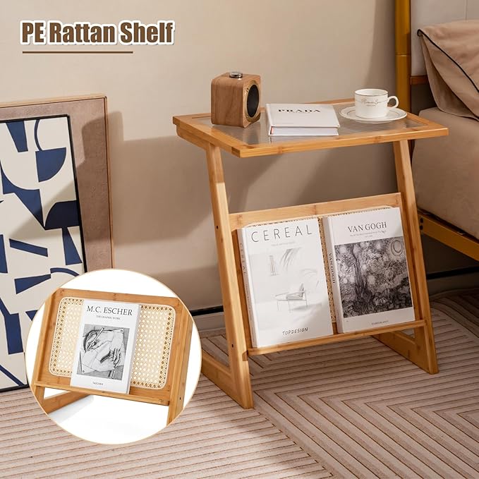 GOFLAME Rattan Side Table, Z-Shaped End Table - Image 7