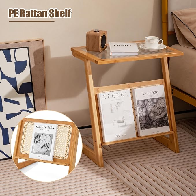 GOFLAME Rattan Side Table Set of 2, Z-Shaped End Table - Image 7