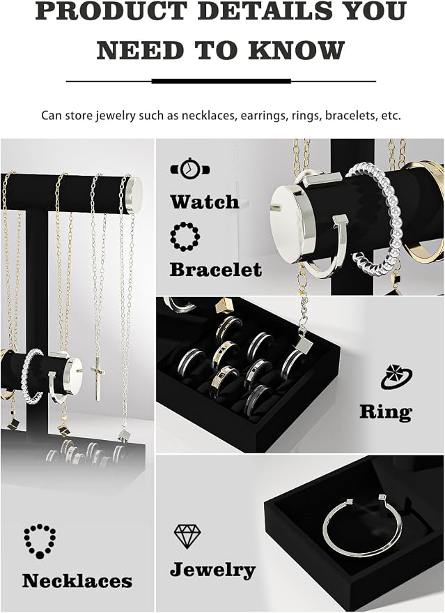 Bracelet and Necklace Holder, Velvet Jewelry Necklace Display Organizer Stand - Image 3