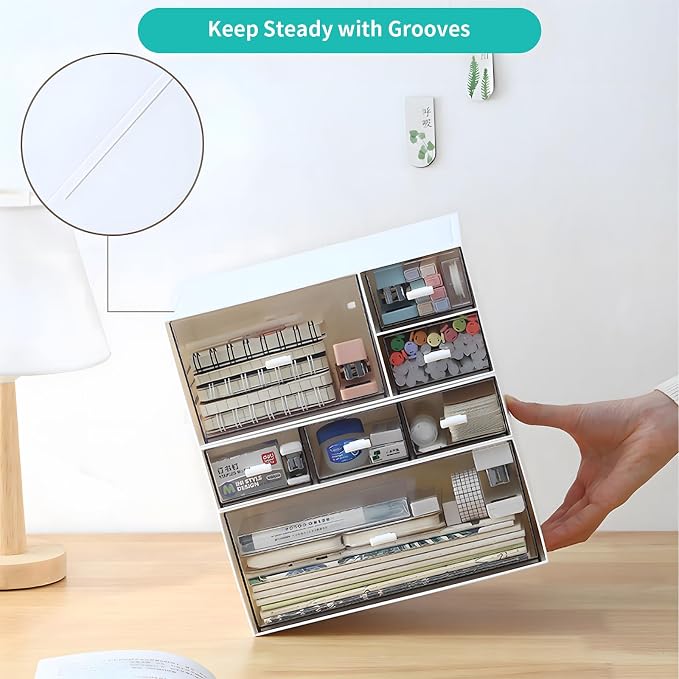 Desktop Organiser with 5 Drawers, Stackable Plastic Storage Box on Desk - Image 7