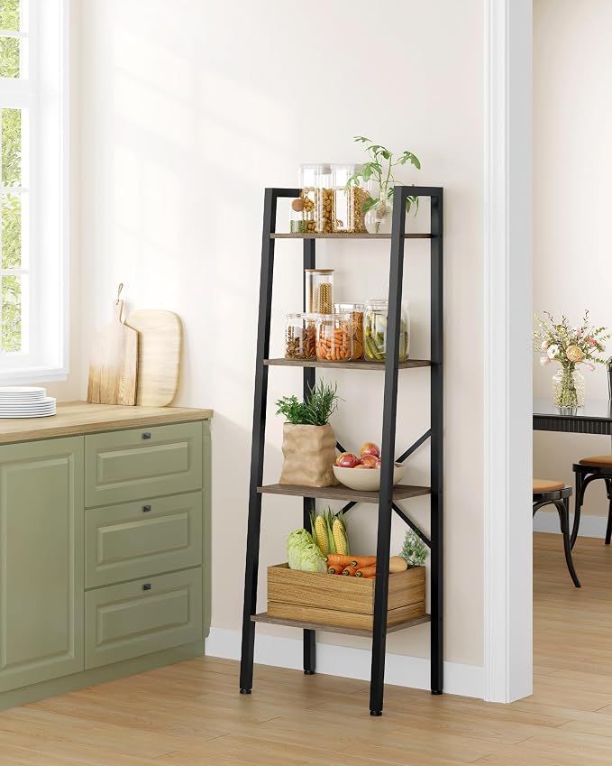 Hoctieon 4-Tier Industrial Ladder Bookshelf, Narrow Ladder Shelf, Tall Standing - Image 6