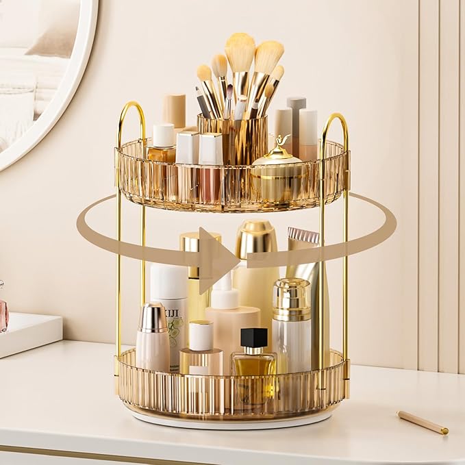 360° Rotating Makeup Organizer, Upgraded 2 Tier Skincare Perfume Organizers by Homelifeassistant