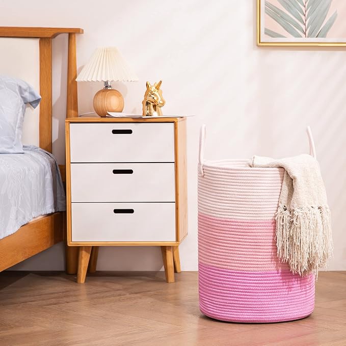 YOUDENOVA Woven Rope Laundry Hamper Basket, 58L Tall Luandry Basket, Baby - Image 2