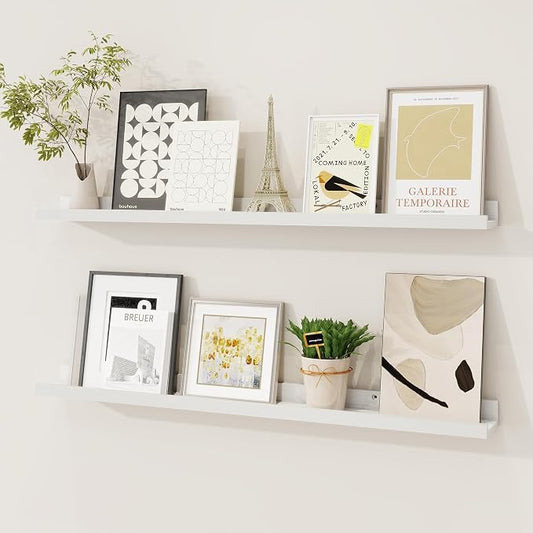 Picture Ledge Shelf, Floating Shelves Set of 2, 32 Inches Solid Wood Nursery by FunMemories