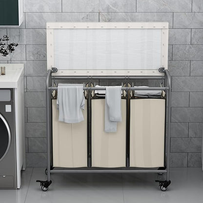 LINZINAR 3 Bag Laundry Basket Sorter Heavy Duty Rolling Lockable Wheels Laundry - Image 3