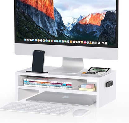 BONTEC Wooden Monitor Stand Riser, 2-Tier Desk Shelf by BONTEC