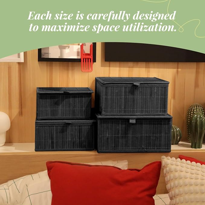 Wicker Basket With Lid Bamboo Storage Box - Image 2