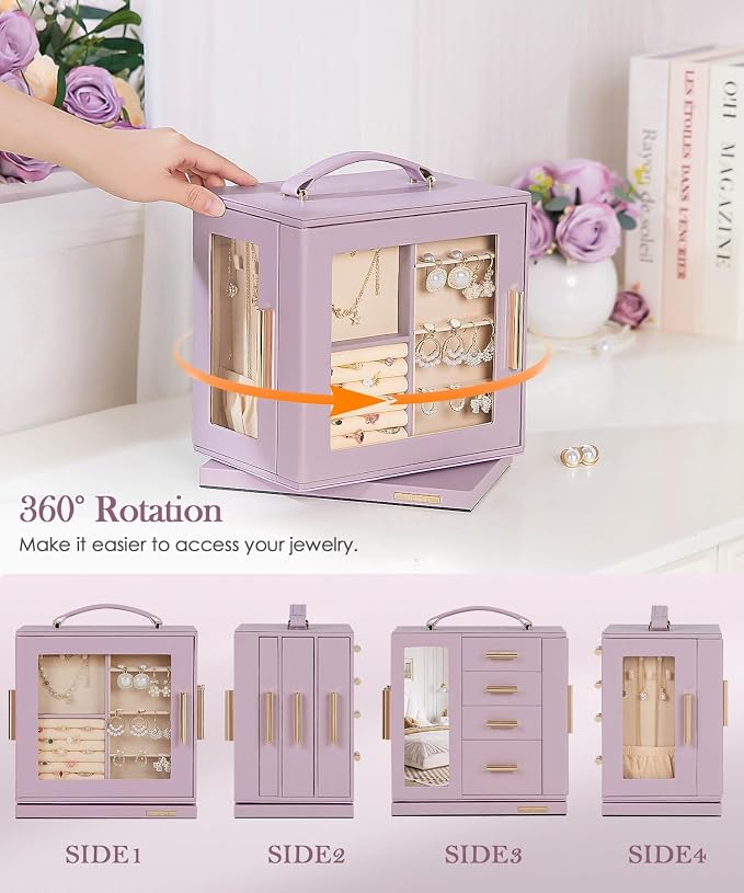 Homde Christmas Gifts Jewelry Box 360° Rotating, Necklace Earring Organizer - Image 3