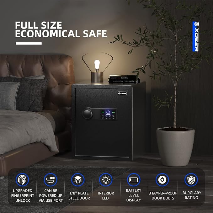 XDeer Biometric Safe Box with Fireproof Bag, Quick-Access Security Safe Box - Image 3