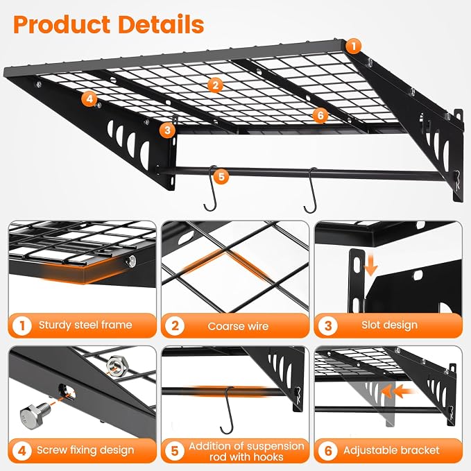 Garage Shelving 2x3ft 4-Pack, Garage Storage Rack 24"x36" Metal Shelves Black - Image 4