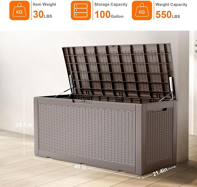 100 Gallon Deck Box, Resin Outdoor Storage Box - Image 2