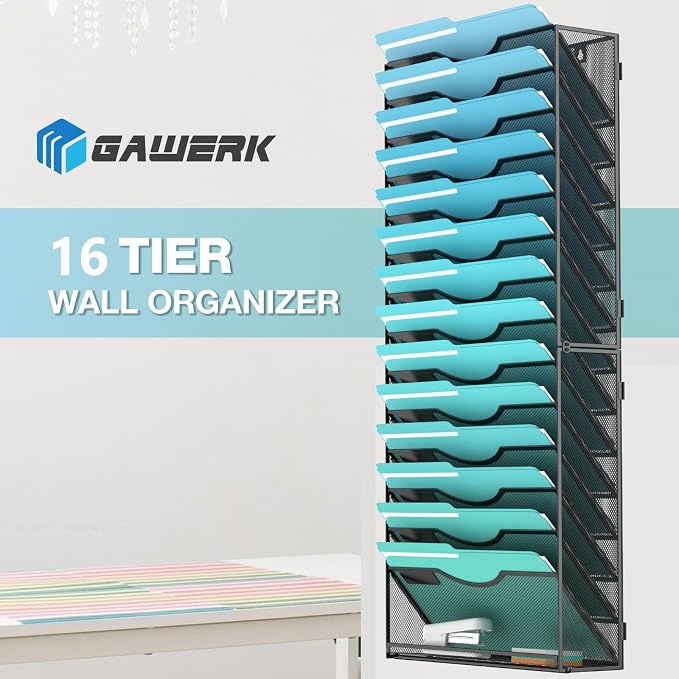 15-Tier Wall File Organizer Hanging Wall File Holder Wall Mount Paper Folder - Image 5