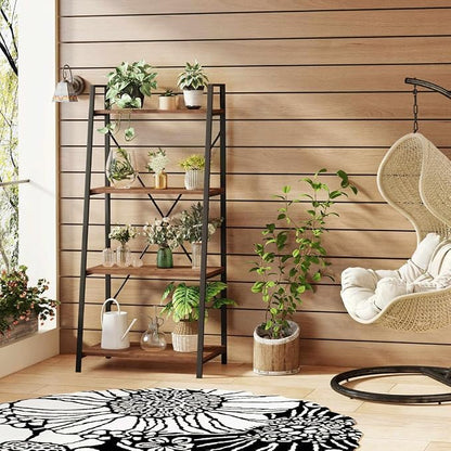 BON AUGURE Industrial Ladder Shelf Bookcase, 4 Tier Rustic Ladder Bookshelf - Image 8