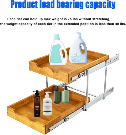 DINDON 2 Tier Wood Pull Out Cabinet Organizer Heavy-Duty Metal Sliding Drawer - Image 5