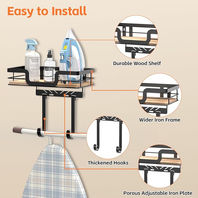 Ironing Board Holder Wall Mount, Laundry Room Organization Storage, T&V Shaped - Image 4