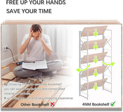 4NM 5 Tiers No Assembly Book Shelves, 51.2" H Folding Bookshelf Bookcase Open - Image 7