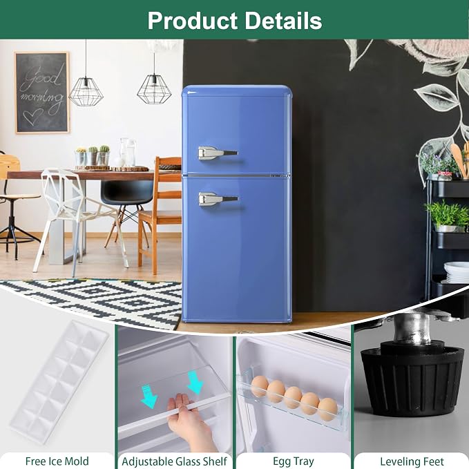 Retro Mini Fridge with Freezer, 3.2 Cu. Ft. Small Retro Refrigerator with - Image 4