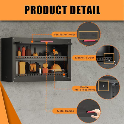 Garage Wall Cabinet, Up Flip Door Metal Wall Cabinet, Wall Mounted Metal - Image 5