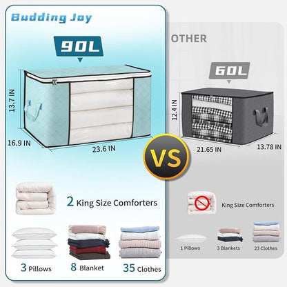Budding Joy 90L Large Storage Bags, 8 Pack Clothes Storage Bins Foldable Closet - Image 2
