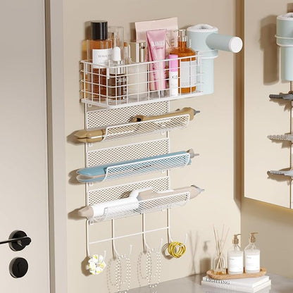 Wall-Mounted Hair Dryer Holder Styling Tool Organizer 4-Shelf Storage Wire by Sonyabecca