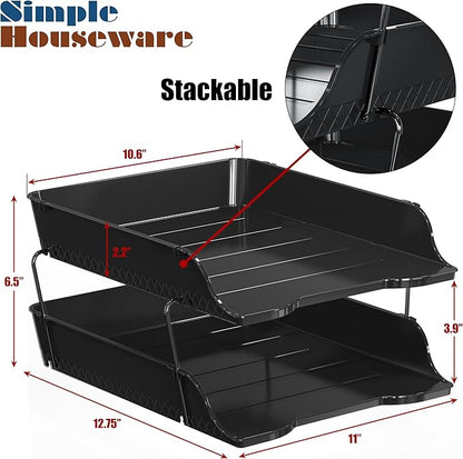 Simple Houseware 2-Tier Stackable Letter Tray Organizer – Desktop File Holder - Image 2