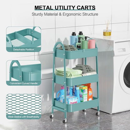 EAGMAK 3 Tier Utility Rolling Cart, Metal Storage Cart - Image 2