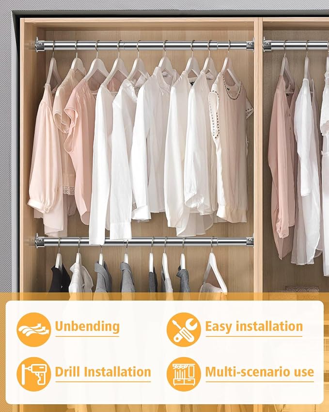 Closet Rod, 17 to 52 Inch Heavy Duty Adjustable Metal Clothing Rack - Image 7