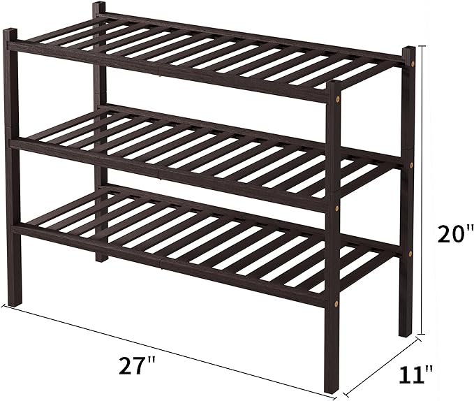3 Tier Bamboo Shoe Rack for Closet Free Standing Wood Shoe Shelf for Entryway - Image 3