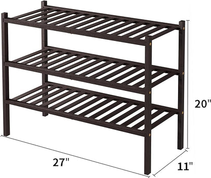 3 Tier Bamboo Shoe Rack for Closet Free Standing Wood Shoe Shelf for Entryway - Image 3