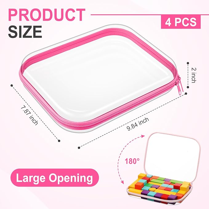 Hoolerry 4 Pcs Hard Clear Zipper Case Makeup Bags Plastic Pencil Pouch - Image 2