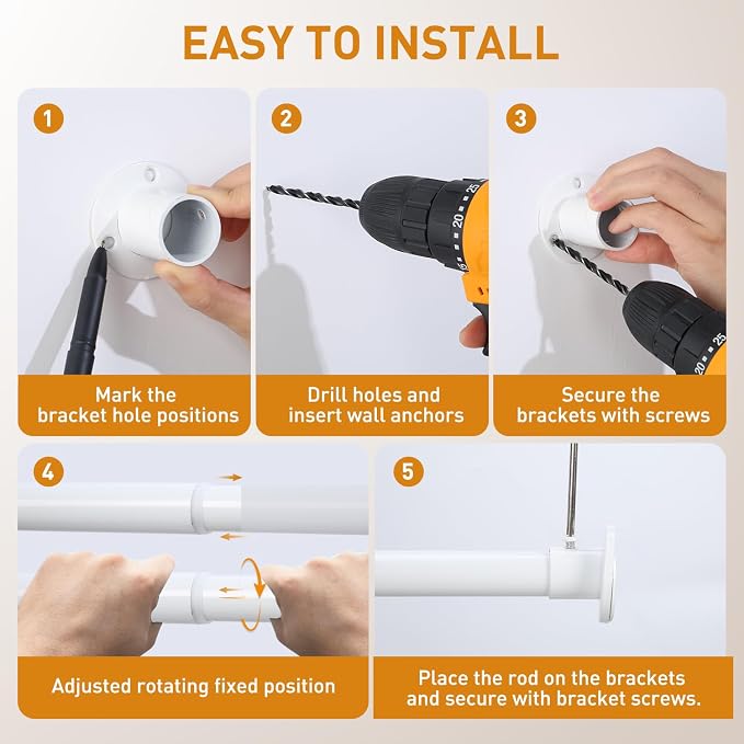 White Adjustable Closet Rod 18-48 Inches, Heavy Duty Metal Clothes Hanging Rod - Image 8