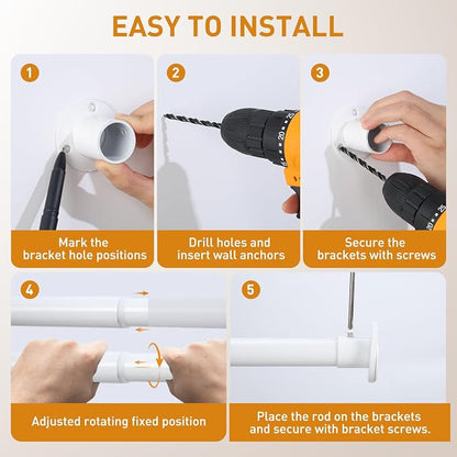 White Adjustable Closet Rod 18-48 Inches, Heavy Duty Metal Clothes Hanging Rod - Image 8