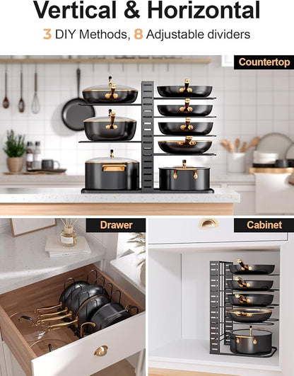 MUDEELA Pots and Pans Organizer Rack under Cabinet 14.55in Height, 8-Tiers - Image 6