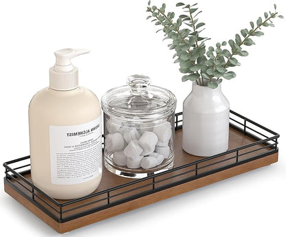 Bathroom Tray for Counter Top Organizer – Oak Wood Vanity Tray by Focusonit